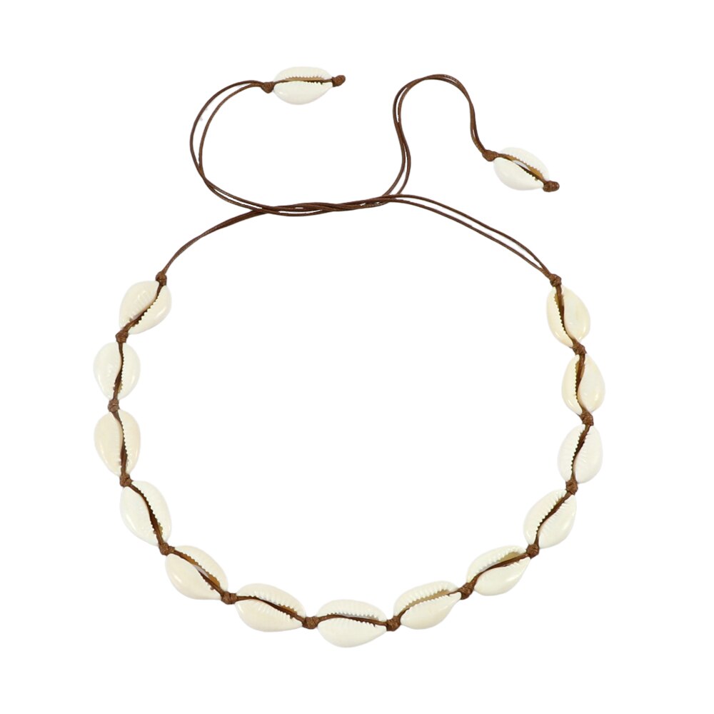 Collar de conchas marinas para mujer, Gargantilla de conchas marinas naturales, pulseras de conchas de verano, cadena de cuerda hecha a mano, joyería: Necklace Brown