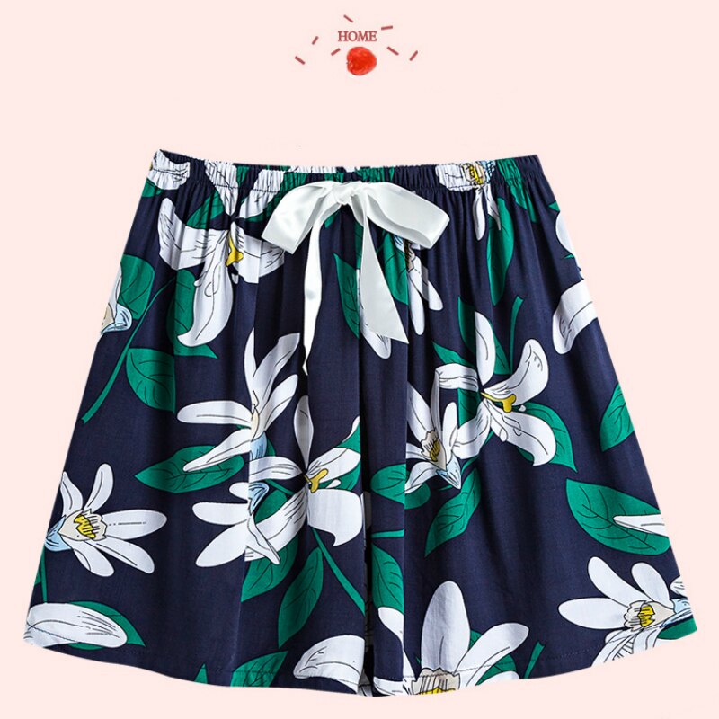 Pantalon court imprimé avec nœud pour femme, bas de nuit, Style japonais, loisirs, taille élastique, frais, respirant, vêtements de nuit doux, tendance, été