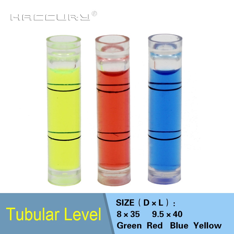 HACCURY Spirit level bubble plastic bubble level Tubular vials Red Bule Green Color 8*35mm 9.5*40mm 1pcs