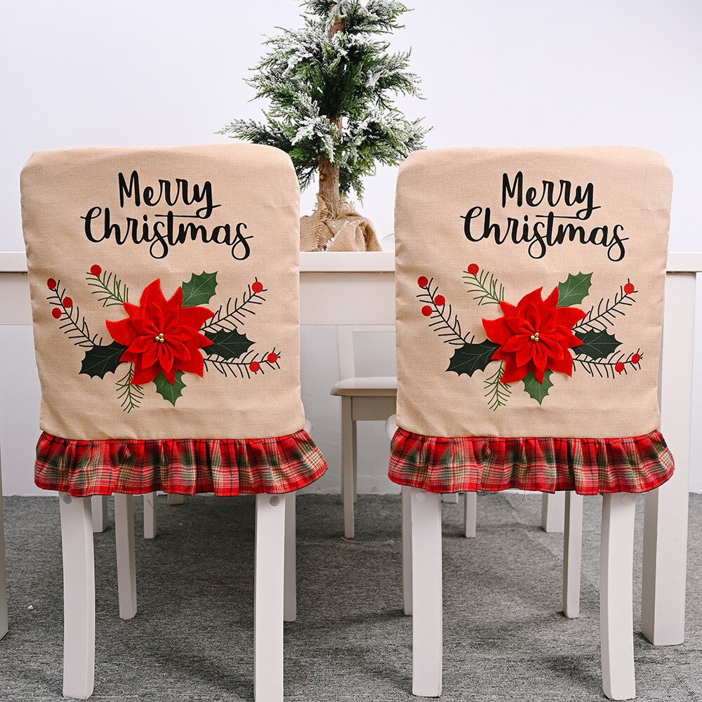 red flower linen chair cover stool cover Christmas ornament