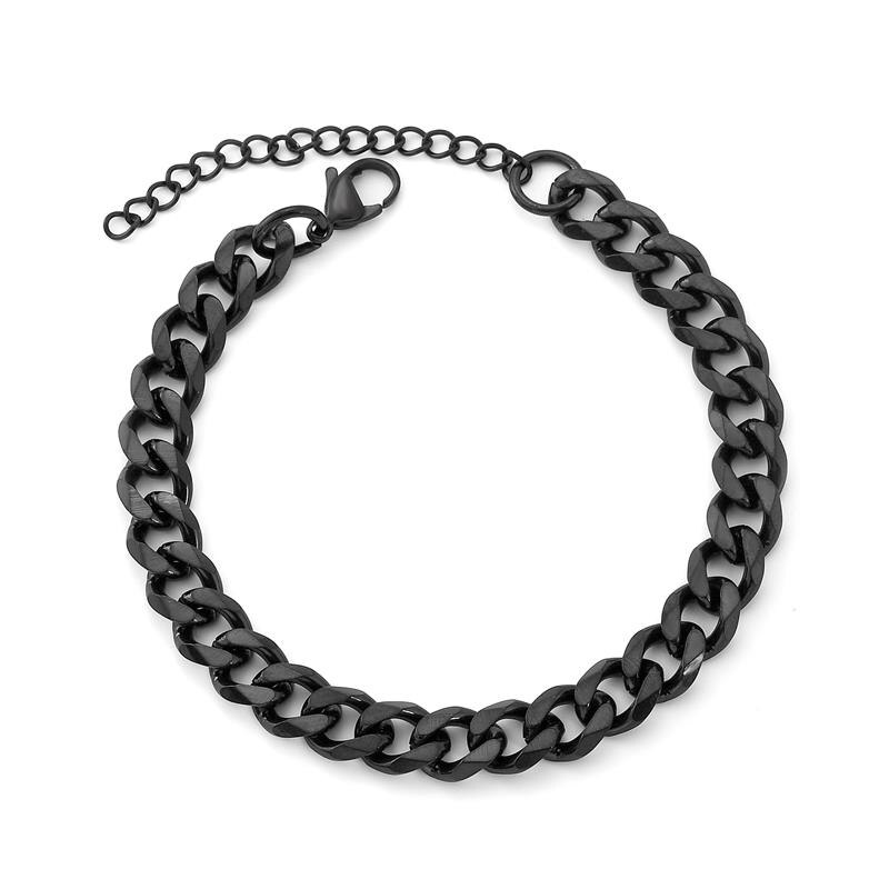 Mode Cubaanse Ketting Armband Voor Mannen Vrouwen 316L Rvs Mannelijke Sieraden Armbanden Met Extender Verstelbare Bangle: Black 7mm