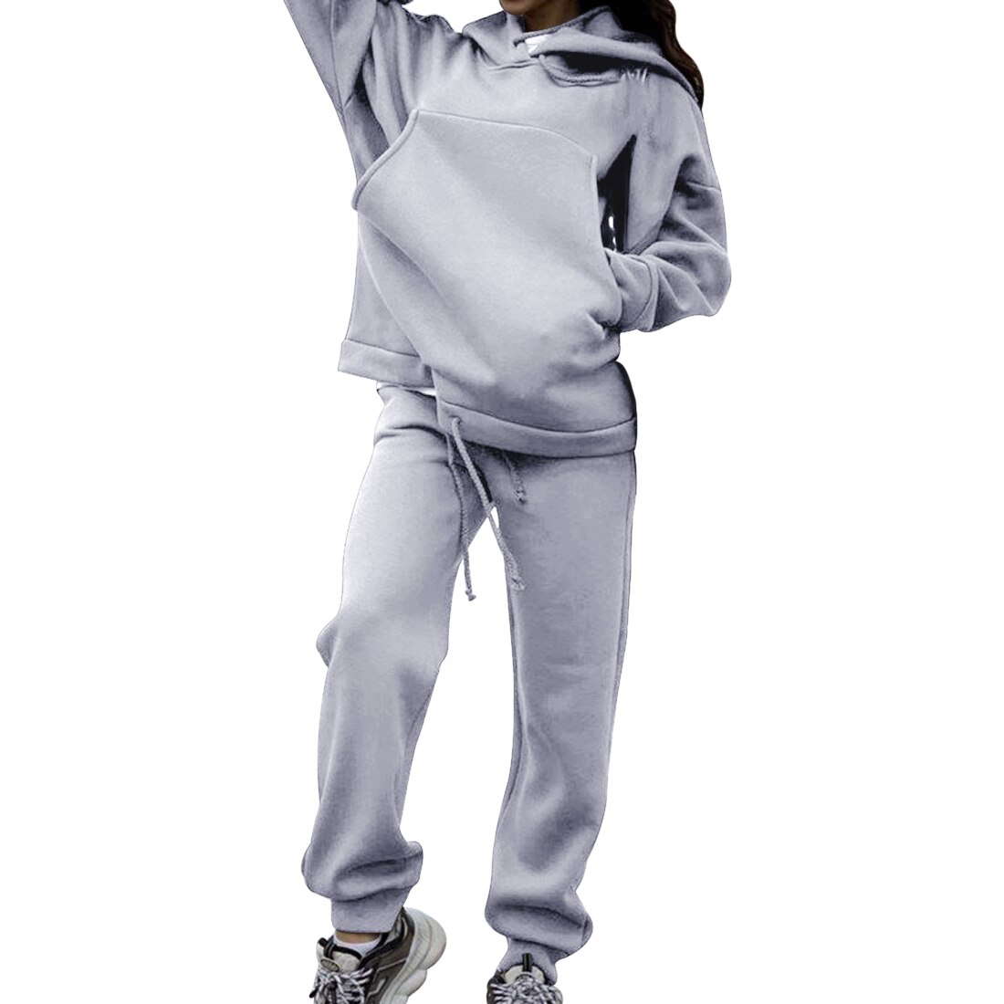 Trainingspak 2 Stuks Vrouwen Set Hoodies Grote Zak Effen Sweatshirt Losse Joggingbroek Joggers Hooded 2 Stuks Sets Vrouwen Suits: XL / grey