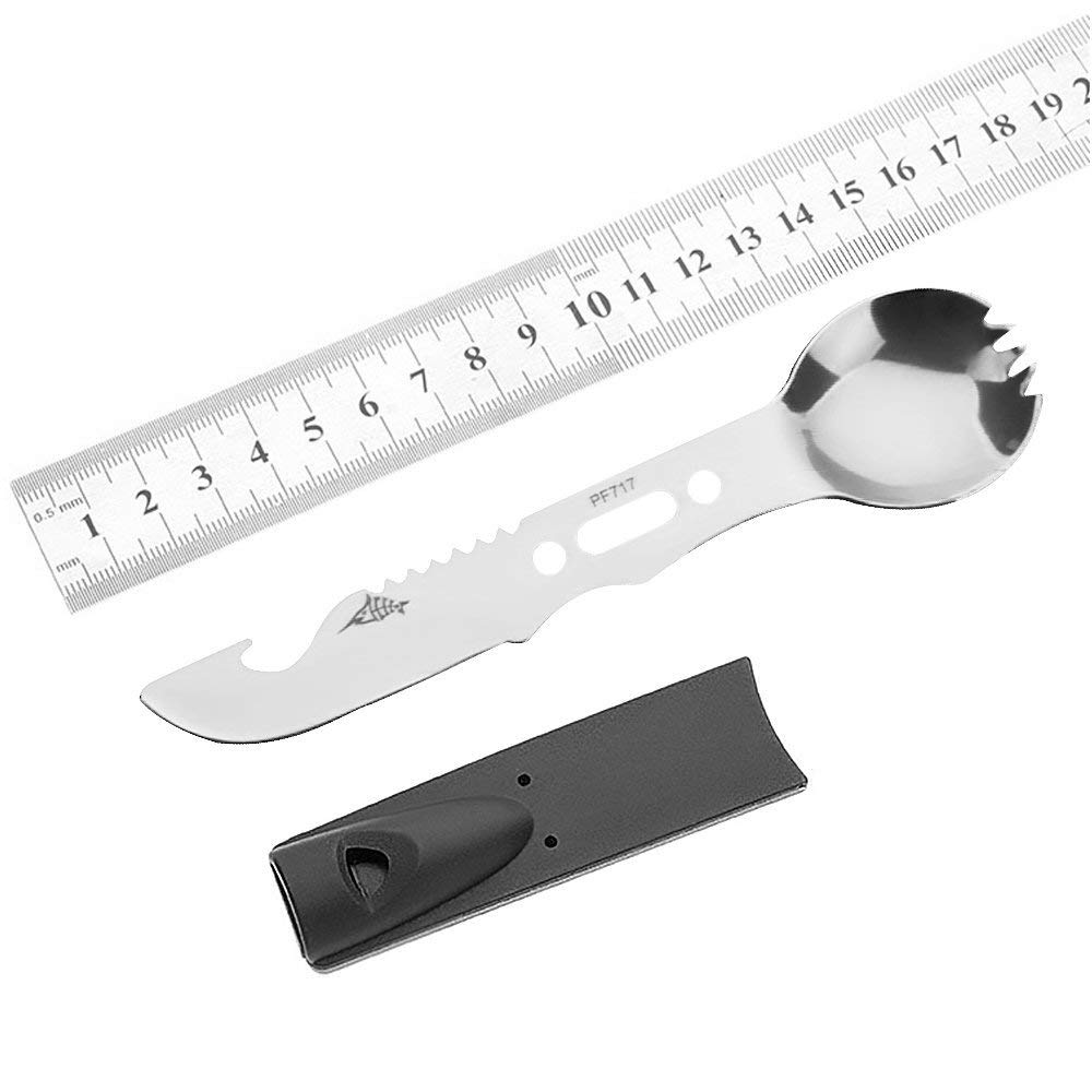 Kit de utensilios de cocina para acampada, cuchara, tenedor, abrebotellas, portátil, multifuncional, seguridad y supervivencia, acero inoxidable duradero