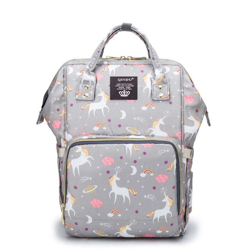 Saco de fraldas do bebê mamãe carrinho de criança sacos usb grande capacidade à prova dusb água kits múmia maternidade mochila viagem enfermagem bolsa: Unicorn Gray