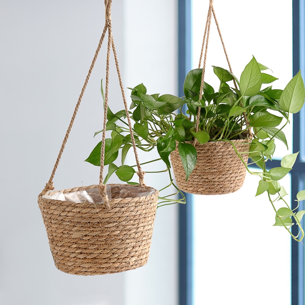 Jute rep hängande kruka vävd växtförvaringskorg inomhus utomhus blomkruka makrame växthängare modern heminredning