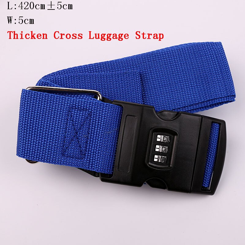 Adjustable 420CM Luggage Strap Travel Accessories Cross Belt Packing Suitcase Nylon 3 Digits Password Lock Buckle Strap Belt Tag: Blue