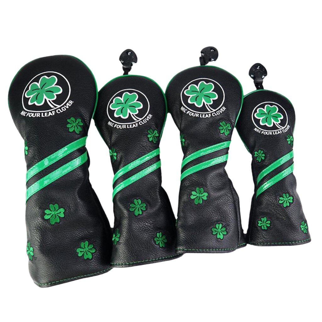 4Pcs Golf Hout Hoofd Cover Clover Club Headcover Beschermer Accessoires Geen. Tag: Black