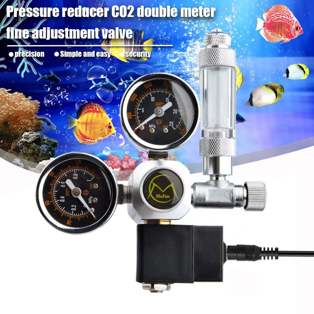 Dual Gauge Aquarium CO2 Regulator Set Electric with Solenoid Strong Toughness Portable Bubble Counter W21.8 EU Plug
