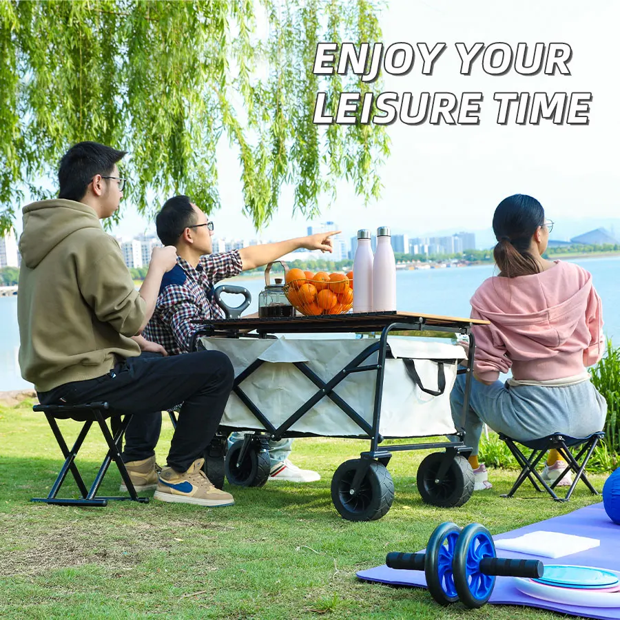 Hopfällbar strandvagn, kraftig, stor kapacitet, hopfällbar vagn, bärbar trädgårdsvagn, campingvagn