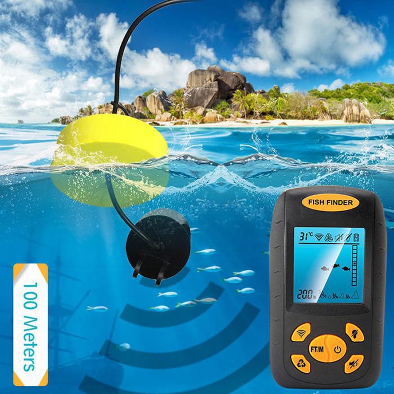 Fishfinder Sonar Sensor Draagbare Vis Detector Wired Echo Transducer 45 Graden Sonar Dekking 1-100M Detecteren Bereik 10V-18V