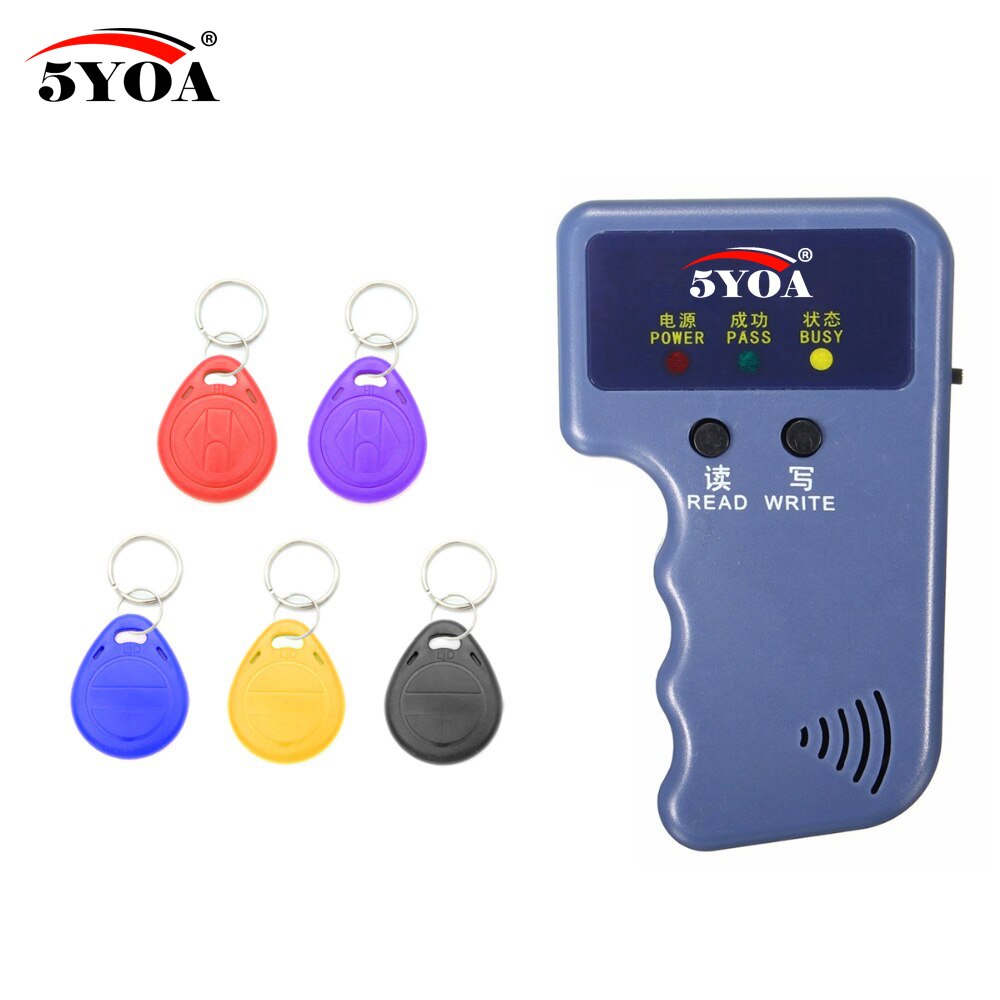 125KHz EM4100 RFID copieur écrivain duplicateur programmeur lecteur + EM4305 T5577 réinscriptible ID porte-clés étiquettes carte: 5Keys