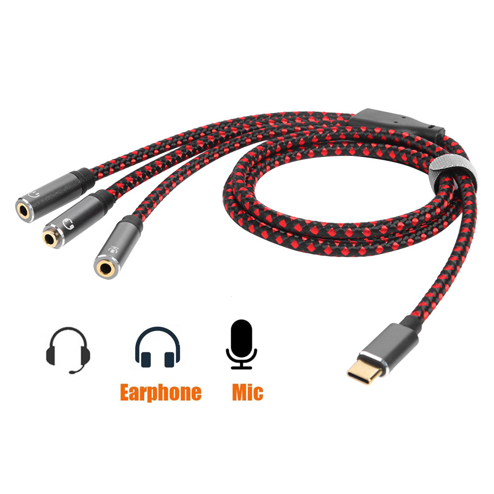 Typ-c ljudkabel usb c hane  to 3.5mm jack aux hörlursadapter hörlursmikrofon splitter flätad sladd för pc mobiltelefon: Vit