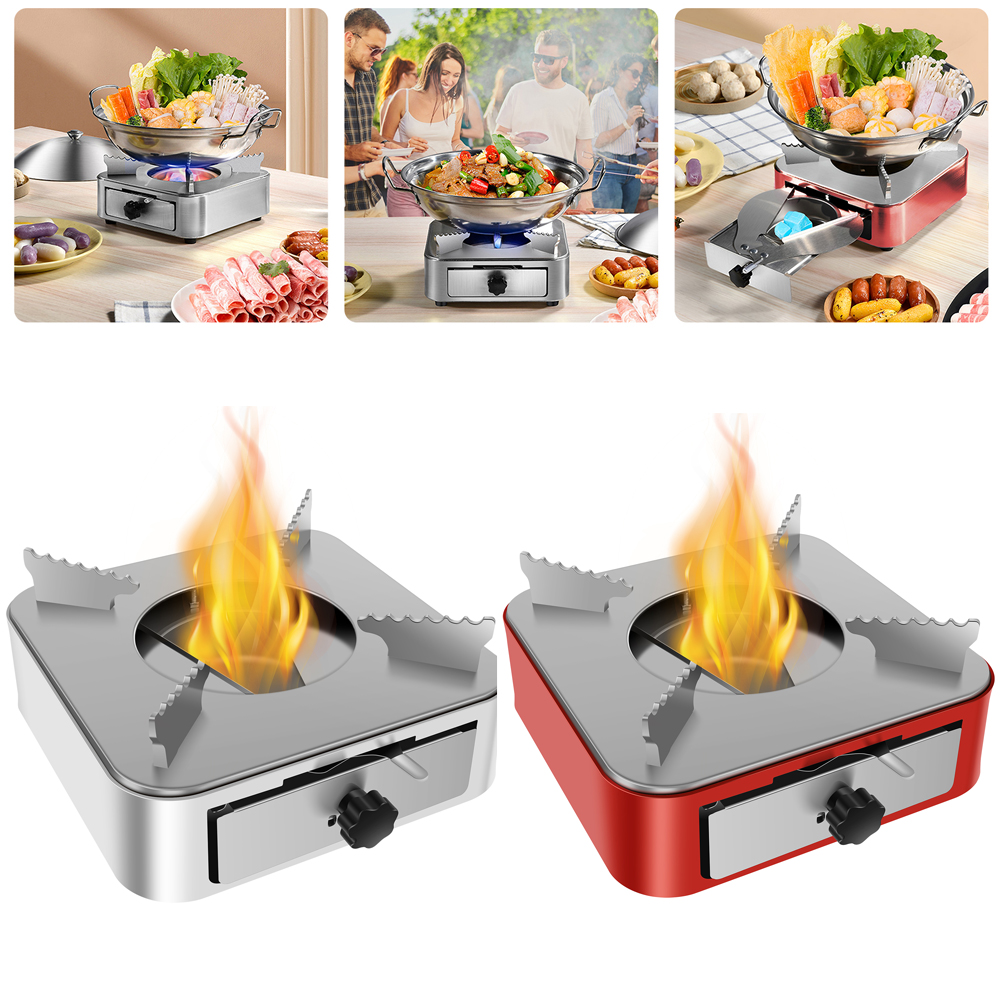 Tragbarer Campingkocher aus Edelstahl mit verstellbarer Feuerkraftschublade für draussen-Grill-Campingausrügestochen