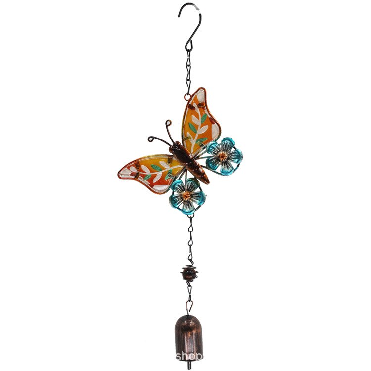 1Pc Smeedijzeren Hummingbird Vlinder Windgong Dragonfly Beetle Hanger 4 Stijlen Glas Geschilderd Ambachten Hangers: ZY000041-butterfly