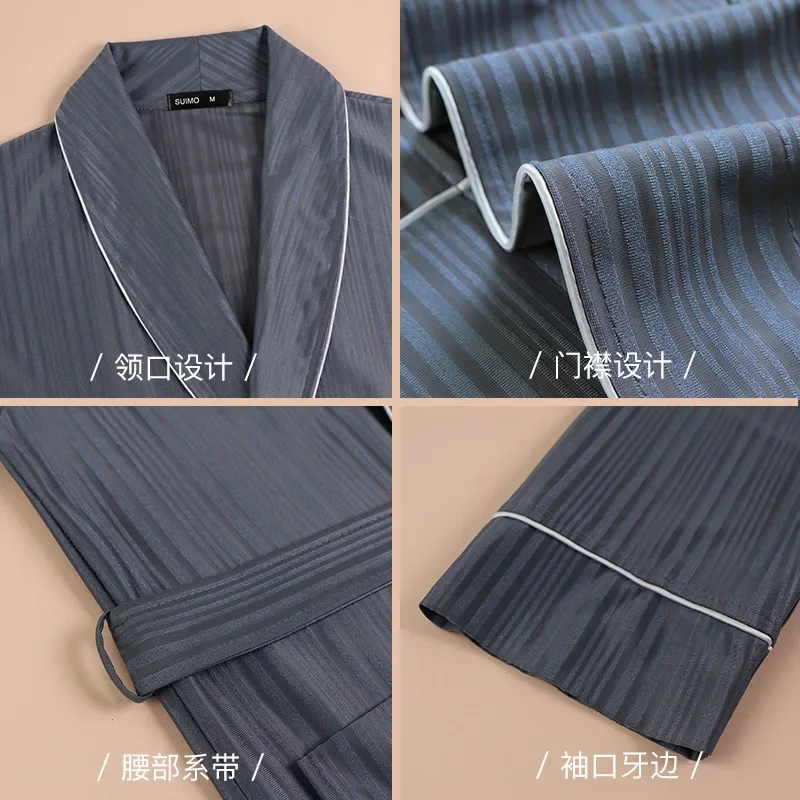 Bata de satén sedoso para parejas, ropa de dormir con estampado de rayas, Kimono, albornoz, ropa de casa holgada, ropa de dormir para primavera y verano