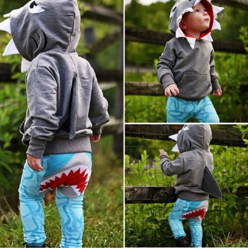 Tops con capucha de tiburón para niños pequeños, sudaderas con capucha, ropa informal de otoño con bolsillo, sudaderas de algodón suave y sólido