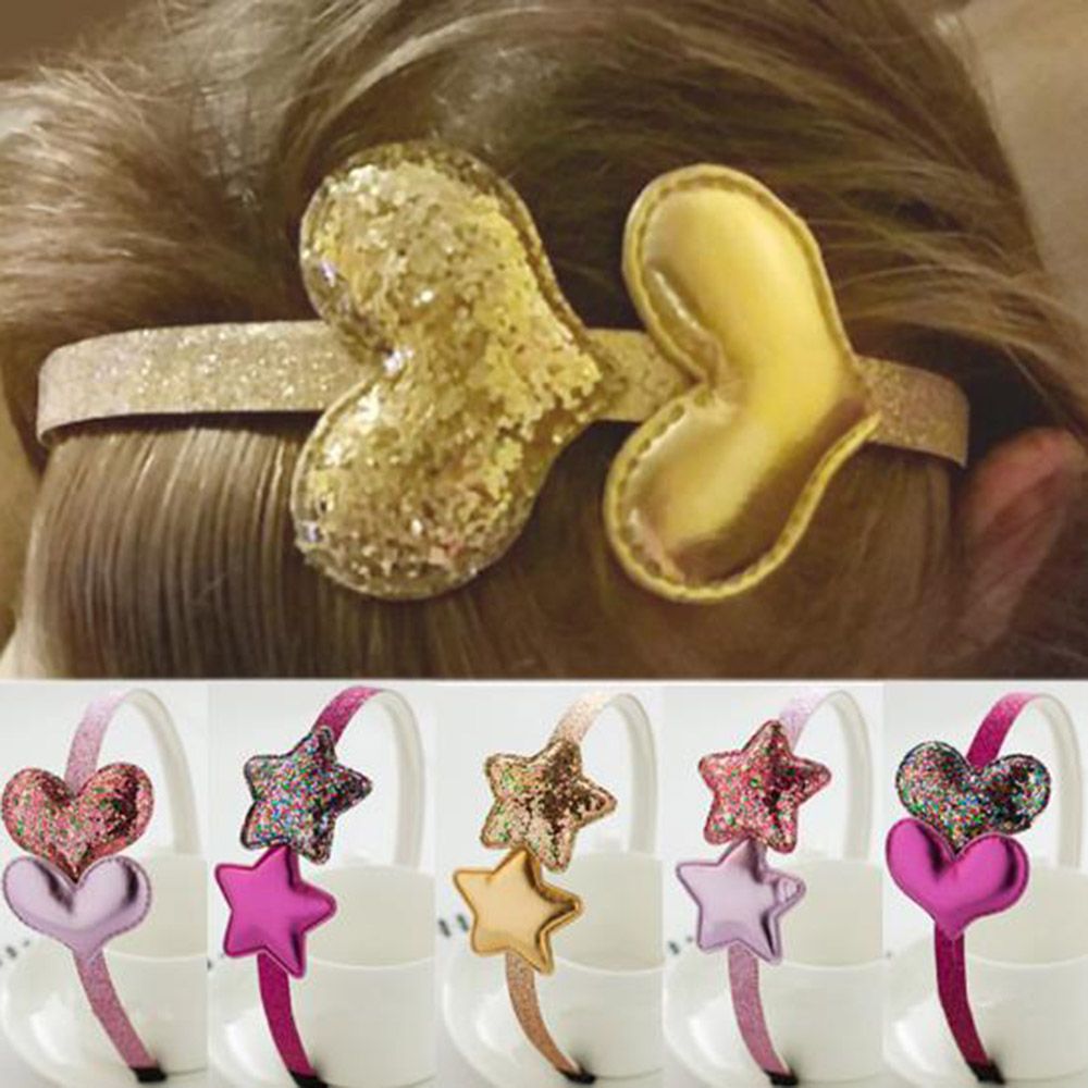 1 Pc Kinderen Hoofdband Gouden Party Kids Roze Haarband Ster Meisjes Zilveren Hart Sequin Pu Handgemaakte Haar accessoires