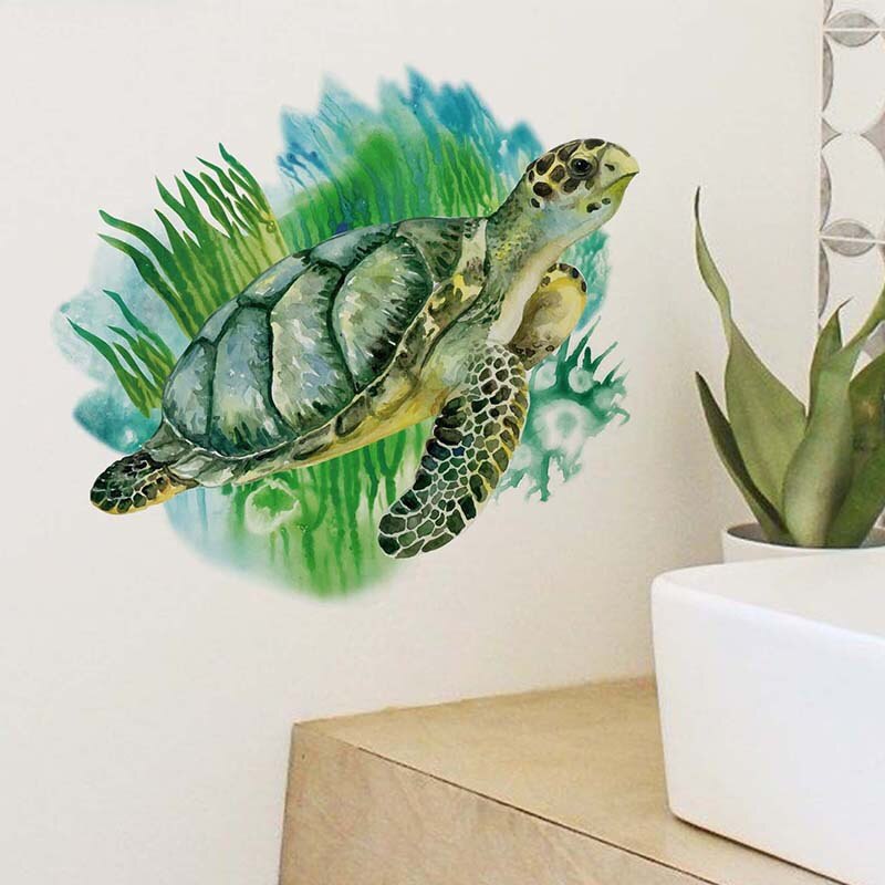 Adesivo de parede de tartaruga marinha, papel de parede decorativo para banheiro, sala de estar, animais criativos, autoadesivos