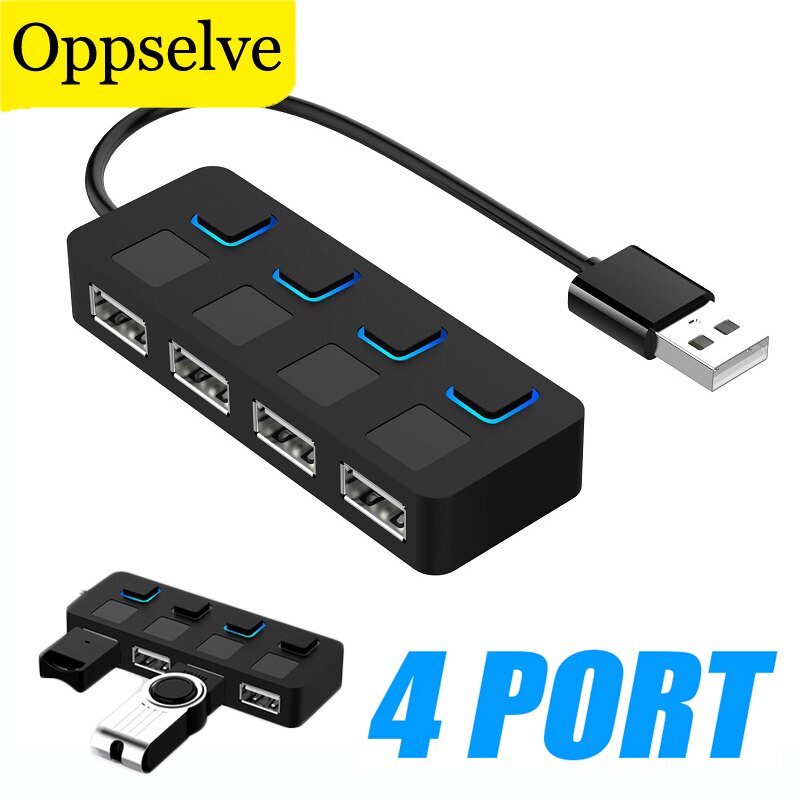 USB 2,0 Hub Multi USB Splitter 4 Häfen Expander Mehrere USB 2,0 Hub LED-anzeige Energie Adapter mit Schalter Für Computer Laptop