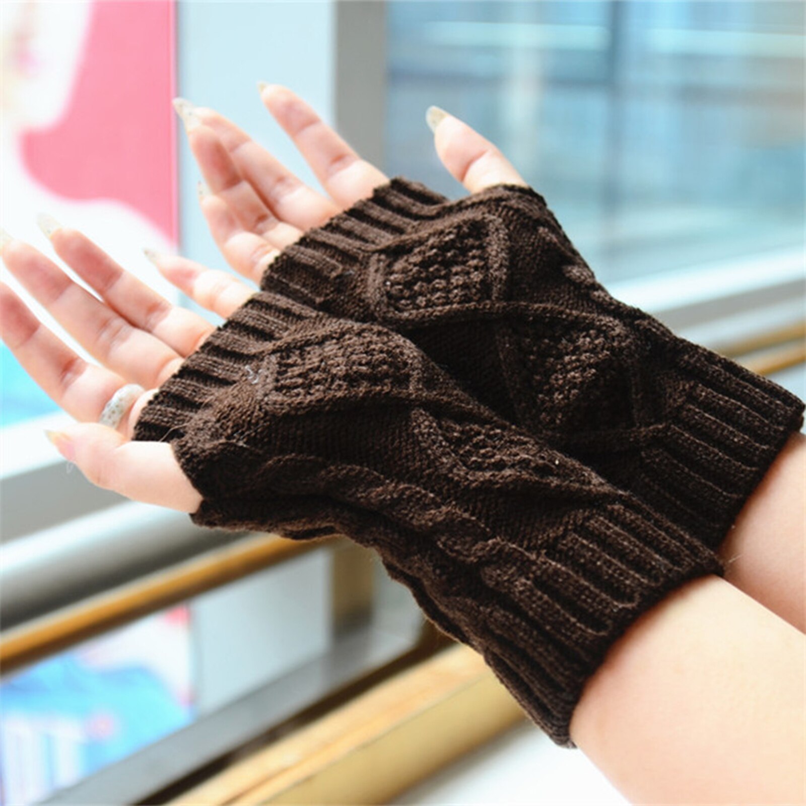 1Pair Warm Knit Fingerless Half Finger Mittens Gloves For Women Winter Outdoor Business Accessories 20cm