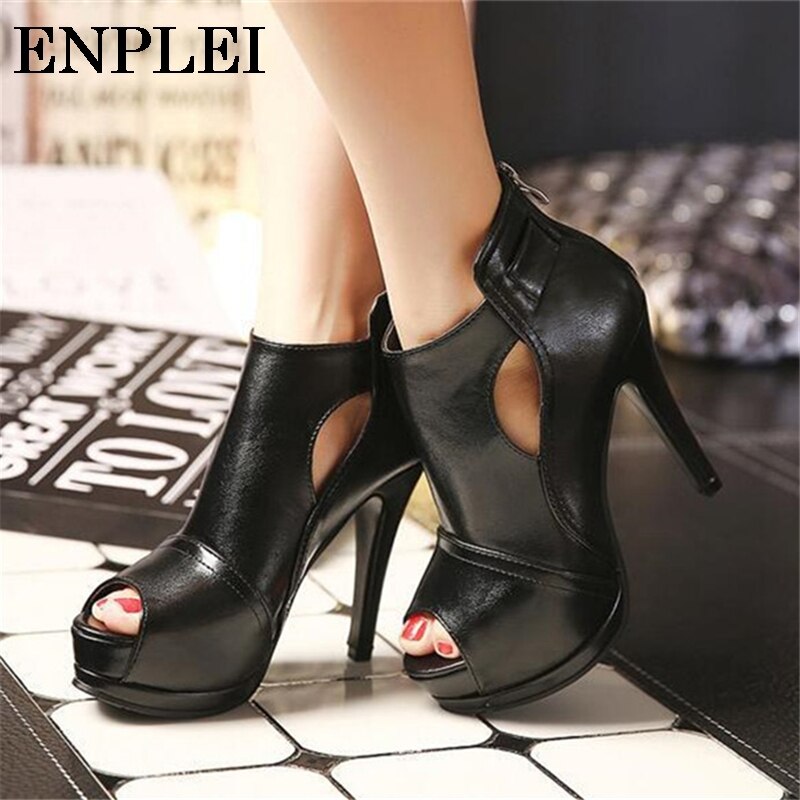 Enplei Women Pumps Breathable Hollow Out Square Heel Boots Wedding Shoes Spring Fall Office Sandals Platform Heels Party 34-42