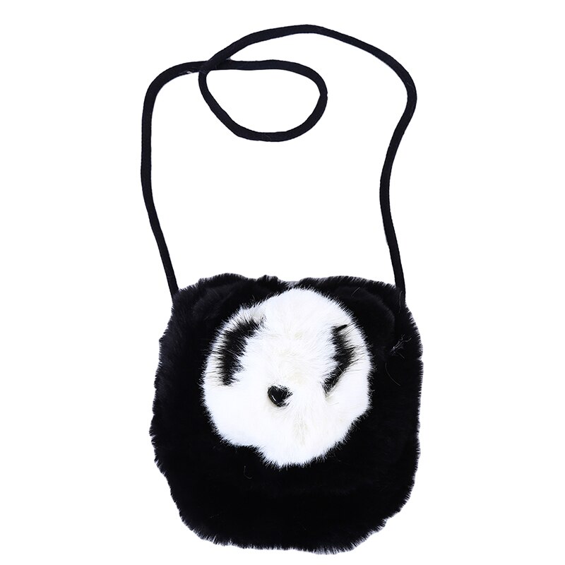 Best Selling Mini Cartoon Panda Messenger Bag Cute Plush Panda Coin Purse Women Shoulder Messenger Bag: black