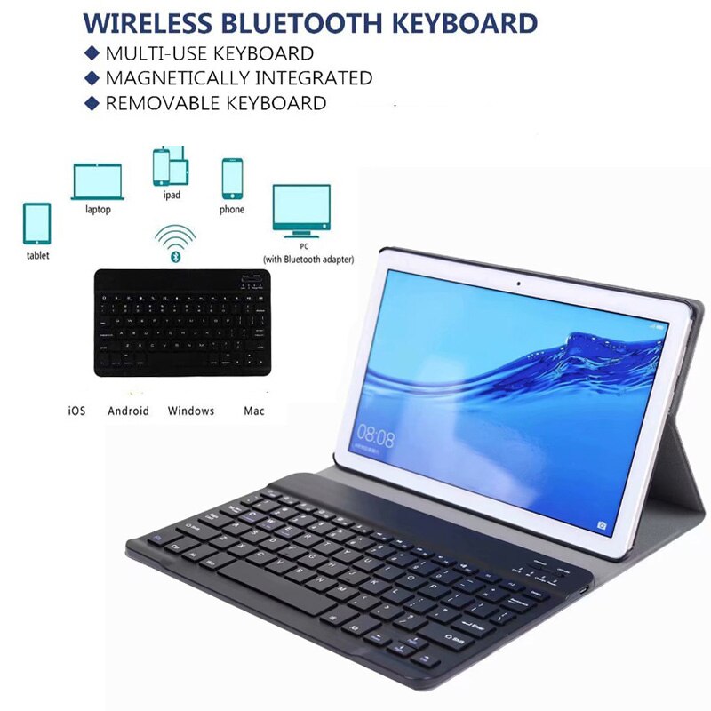 Tangentbordsfodral för huawei mediapad  m5 lite 10 10.1 tum bah 2-w09 bah 2-l09 bah 2-w19 bluetooth tangentbord läder vik