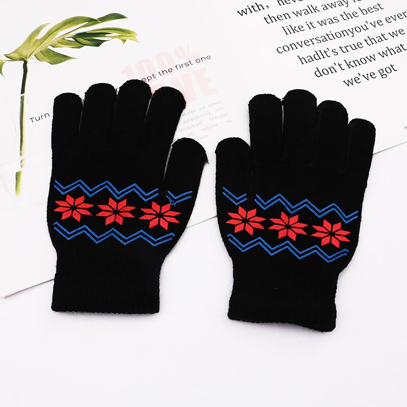 Winter Warm Gloves Children Knitted Stretch Mittens Boys Solid Girls Full Finger Christmas man Glove Knitted: Sky blue