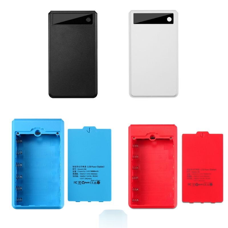 Scatola DIY Power Bank - Batteria 6x 18650 - Uscita USB 5V 2.1A - Ingresso Micro USB/Type-C - Plastica