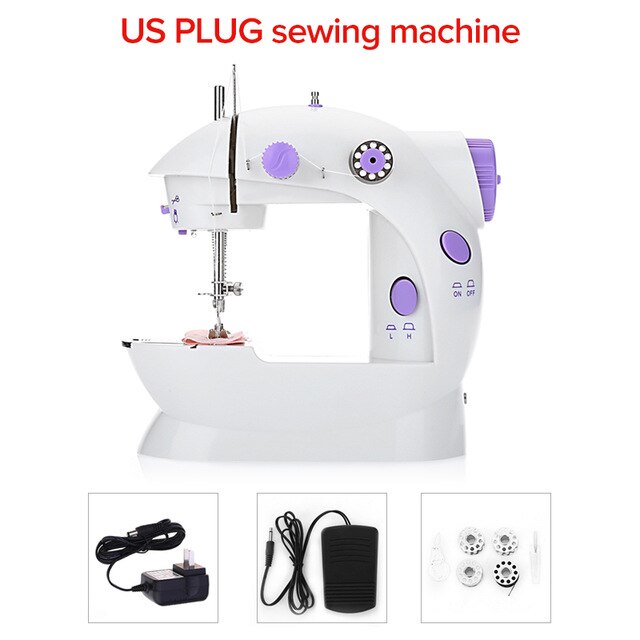 Mini Machine à coudre à main Double vitesse Double fil avec lumière multi-fonction électrique automatique bande de roulement rembobinage outils de couture: US PLUG