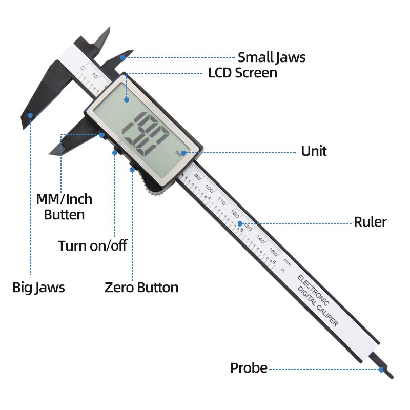 Pied à coulisse numérique électronique en plastique, Vernier, jauge d&#39;épaisseur, règle micrométrique, outils de mesure, Instrument, tachymètre