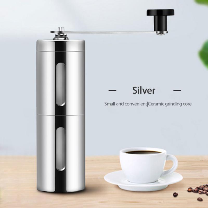 Kaffekvarn elektrisk rostfritt stål handmanual handgjorda kaffebönor burr kvarnar kvarn kök verktyg kvarnar fyra färg: Silver-