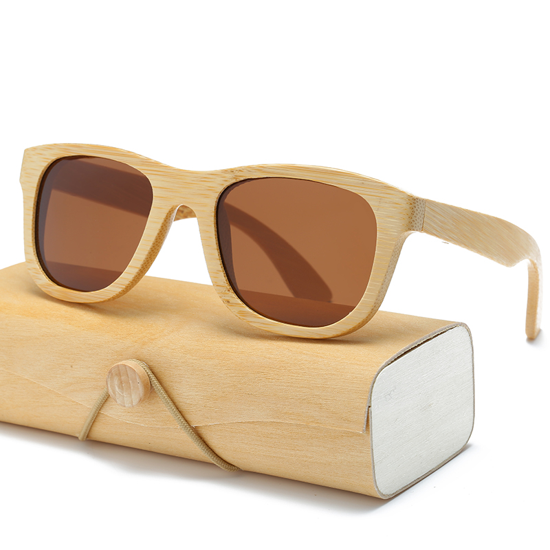Gafas de sol polarizadas de madera de bambú cuadrado para hombre y mujer, gafas de sol Polaroid para hombre y mujer, gafas de sol retro hechas a mano de color rosa