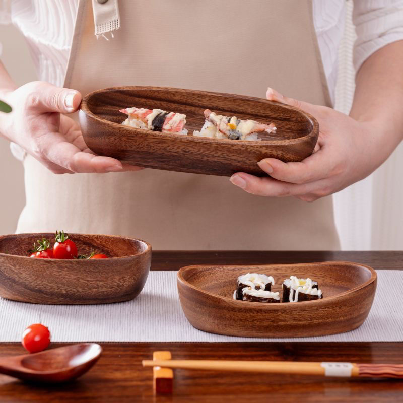 Solid Wood Tray Acacia Wood Premium Kung Fu Tea Small Tray Fruit Snacks Nuts Dessert Plate Desktop Storage Tableware
