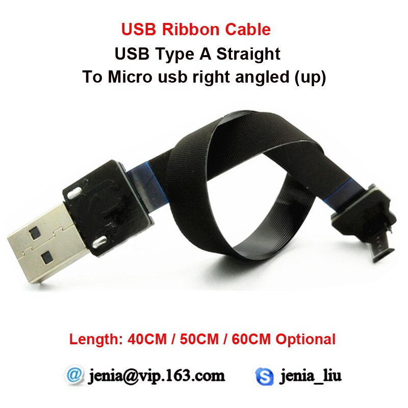 40 cm/50 cm/60 cm Ultra slim flat usb lint kabel Standaard type A naar male Micro up schuine ideaal voor PC Camera Printer of camcorder