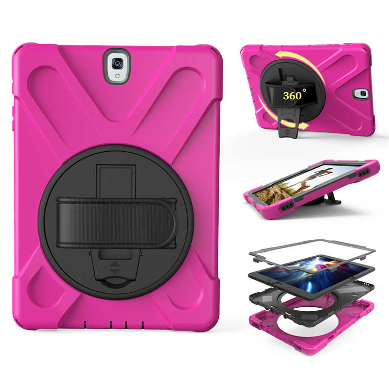 Armor coque voor samsung galaxy tab  s3 9.7 sm-t820 t825 handriem 360 draaibare standaard hoes voor samsung  t820 t825 hoesje 9.7 '': Roos