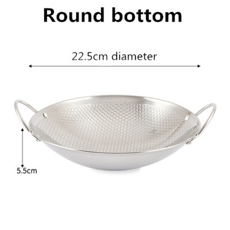 Stainless steel dry pot round bottom small pot thickened double ear non-stick pot bar tripod pot cooker hotpot pots and pans: 22.5cm