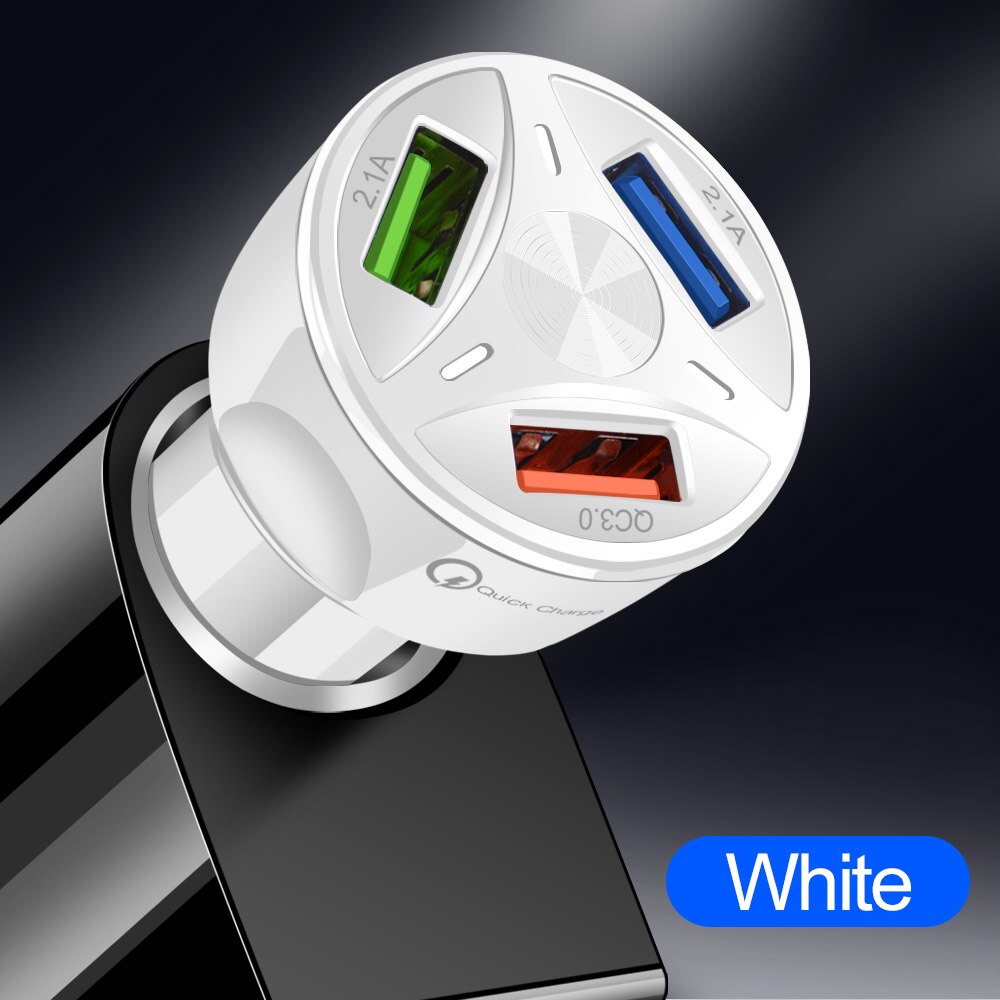 3 Poorten Autolader Quick Charge Snelle Auto Sigarettenaansteker Usb Autolader: White