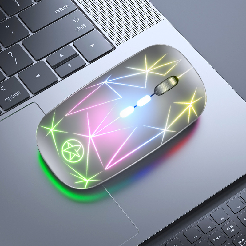 Rechargeable RGB Wireless Mouse USB 2.4Ghz Computer Mause Gamer Mouse LED Backlit Ergonomic Gaming Mice Silent For PC Laptop: Star Silver