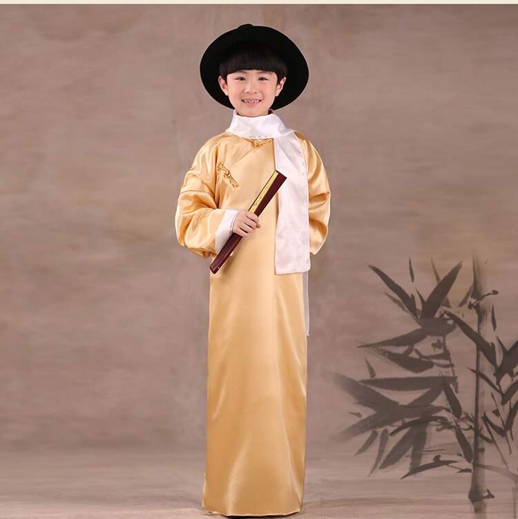 3 couleurs garçon chinois Costume folklorique chinois longue Robe enfants chinois Hanfu vêtements enfant Ming Performance danse Costume: yellow / S