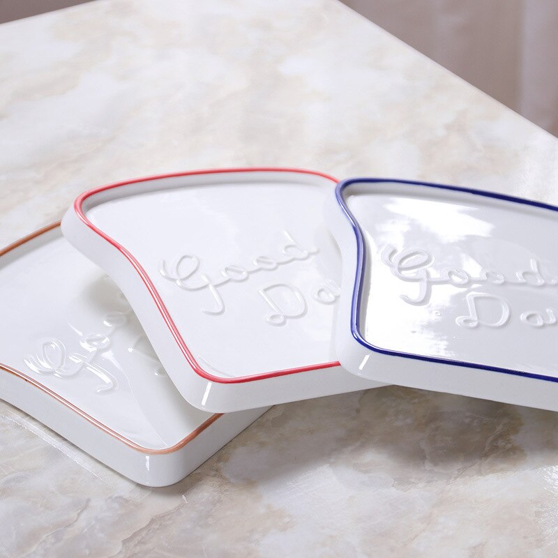 Ceramic Bread Plate Toast Bread Shape Plate Hand-painted High Temperature Glazed Plate Breakfast Lovely