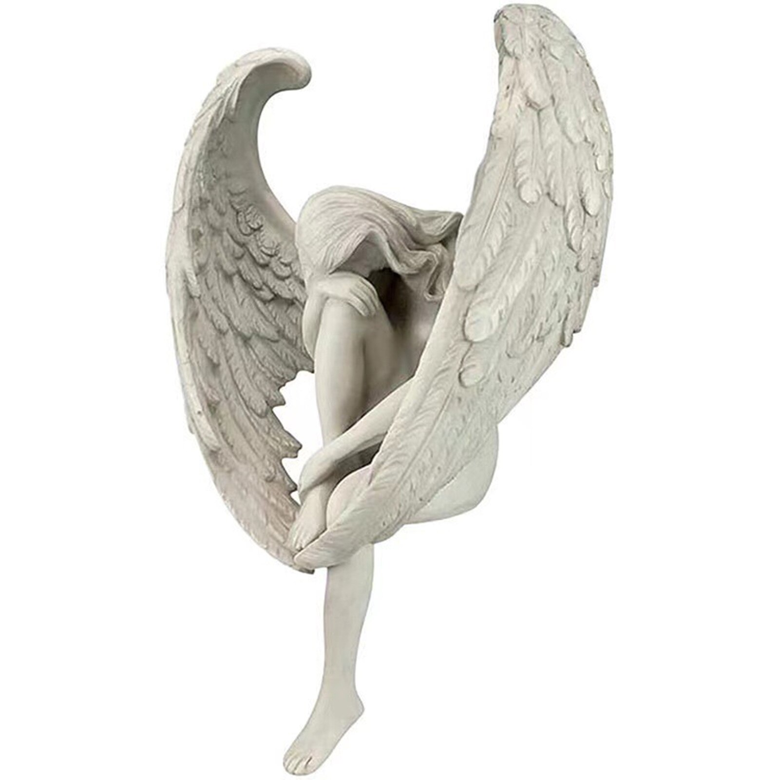 The Anguished Angel Long-Winged Sitting Statue Resin Sorrowful Figure Memorial Cemetery Statues Crying Garden Outdoor Decoration: Default Title