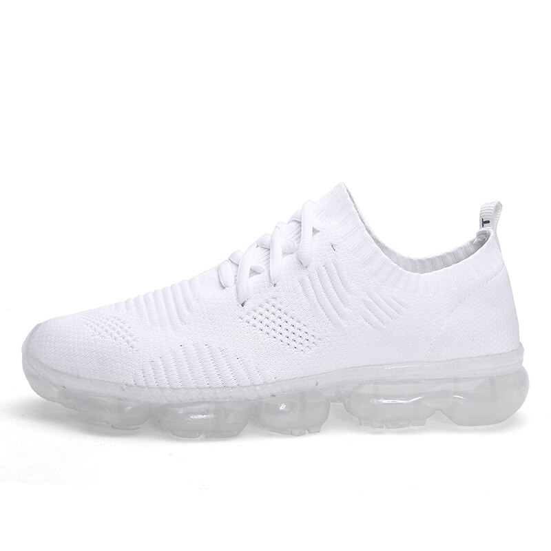 Luftkudde som andas flugvävande strumpa sneakers svart sport gym tennisskor fitness vita skor korg chaussure homme: Vit / 10