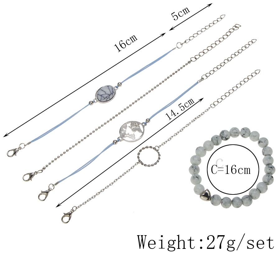 UAM , , pulseras de cuentas de piedra de mármol blanco, 5 unids/set, pulseras de abalorios bohemios de , brazaletes para mujer, de joyería