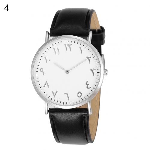Sales! Arabisch Analoge Ronde Dial Mannen Vrouwen Quartz Faux Lederen Band Polshorloge: Black  Silver