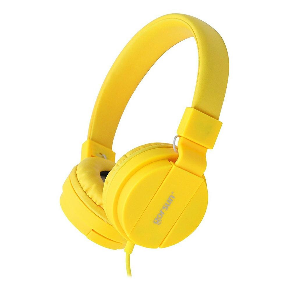 Bashörlurar, lätta stereo hopfällbara trådade hörlurar för barn justerbart huvudband headset för telefoner dator pc musik: Gul