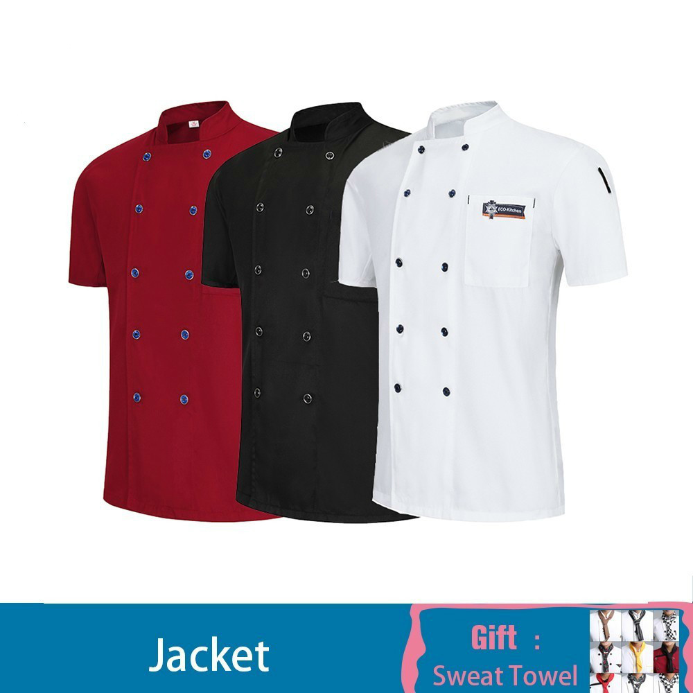 Chaqueta de Chef con pañuelo de cocinero gratis, uniforme de camarero, ropa de trabajo de manga corta, Catering, camisa de cocinero, cocina, café, monos de Hotel