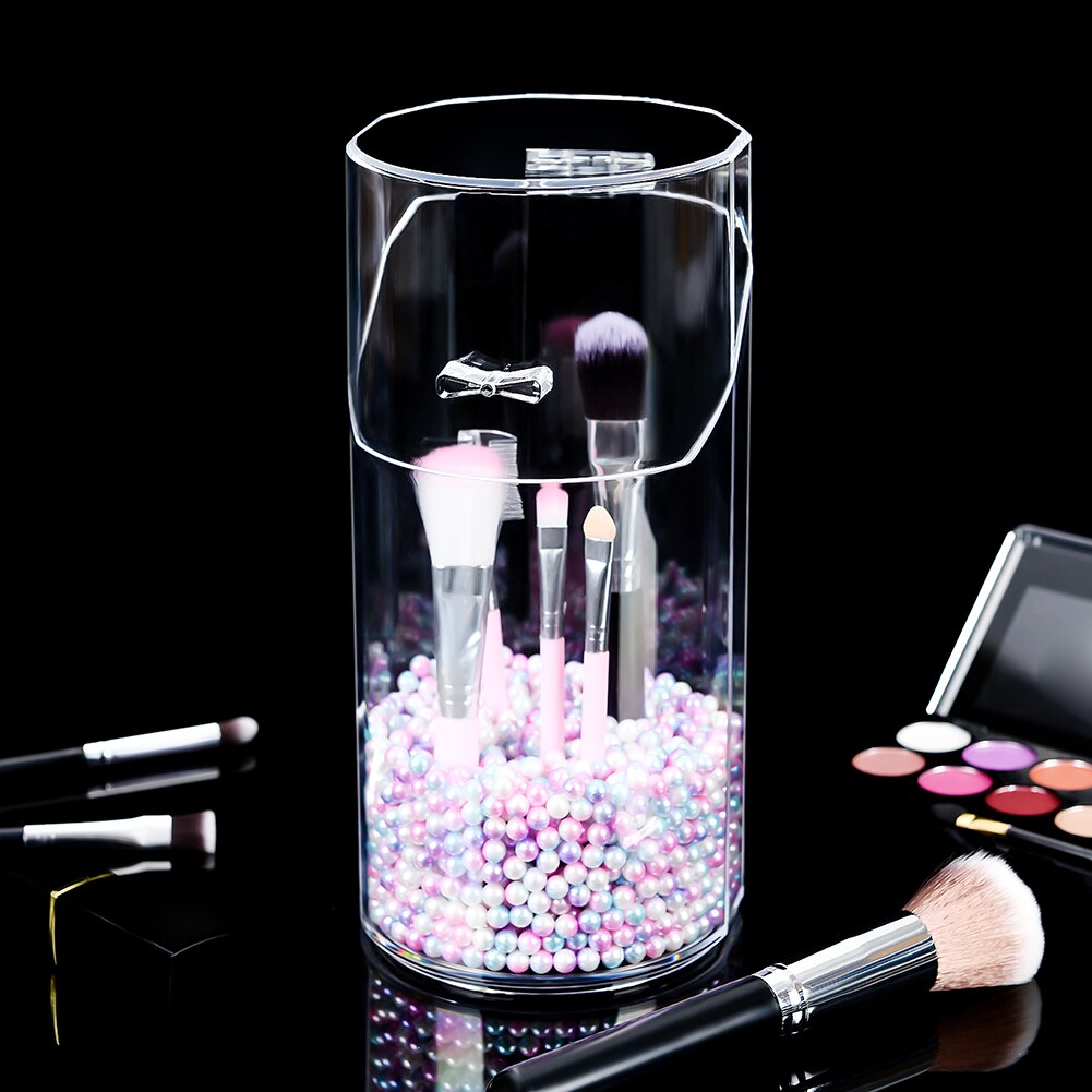 Akryl klar makeup børste opbevaringsboks med låg plast makeup organizer kosmetisk værktøj holder perle og æske: 04