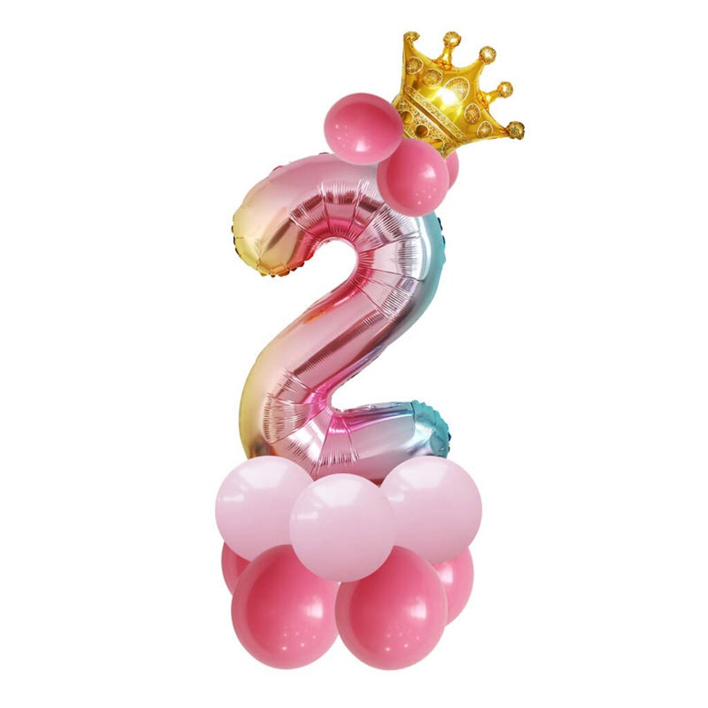 Rainbow Number Foil Balloons 32 inch Balloon Crown Digital Helium Ballon Wedding Decoration Birthday Party Supplies
