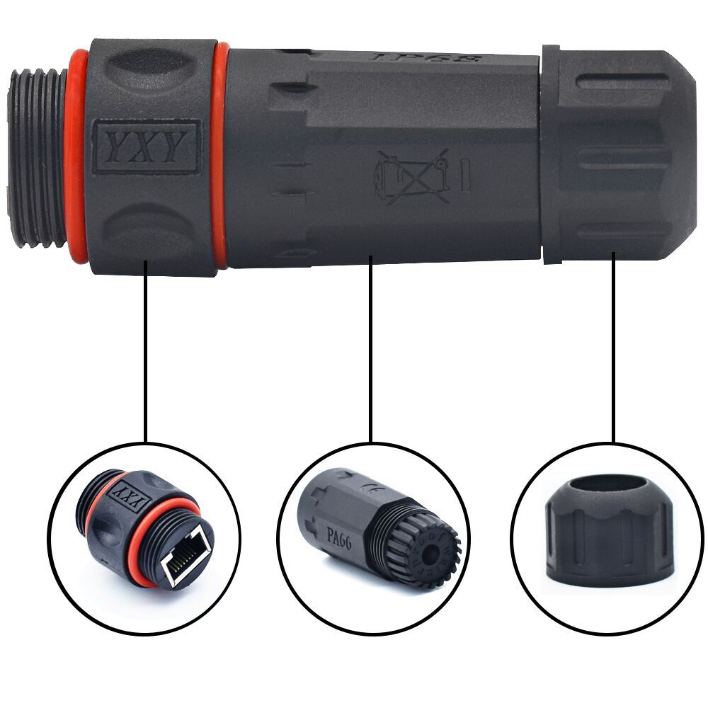 Waterproof RJ45 Ethernet Network Cable Connector Wire Extension Double Head Adapter